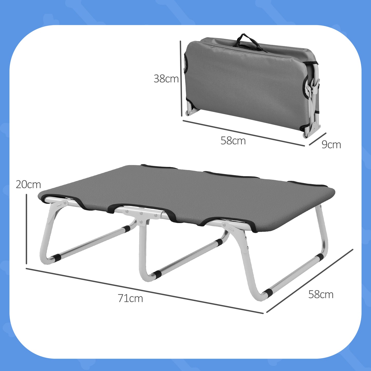 PawHut Hundebett, klappbar, robust & komfortabel, bis 10kg, 71x58x20cm, Grau