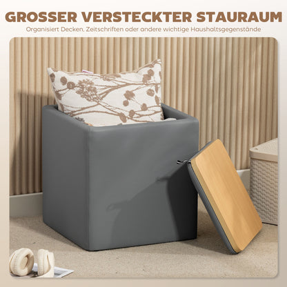 HOMCOM Sitzhocker mit Stauraum Hocker mit Deckel، Quadratischer Fußhocker Sitzwürfel Kunstleder 40 x 40 x 40 سم غراو