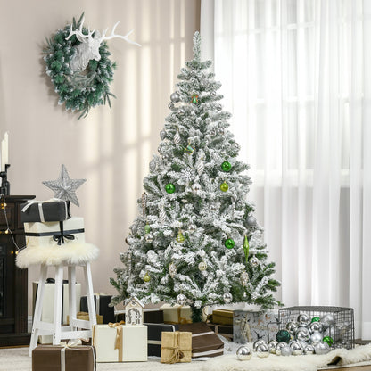 HOMCOM Künstlicher Weihnachtsbaum, Schnee-Effekt, flammenhemmend, Scharnierkonstruktion, Grün/Weiß