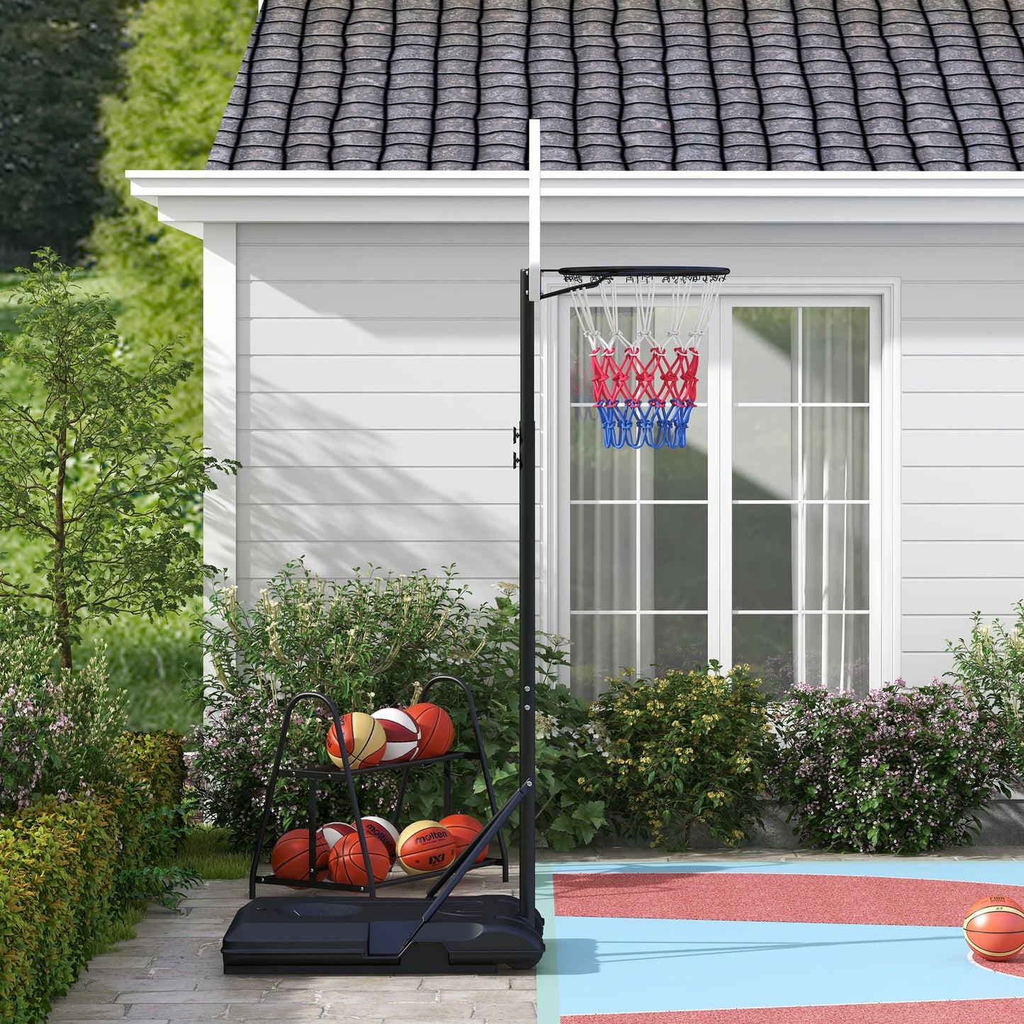 SPORTNOW Höhenverstellbarer Basketballkorb، freistehend، mit Netz und Rädern، أساس كبير، 179-209 سم، Kunststoff، Stahl