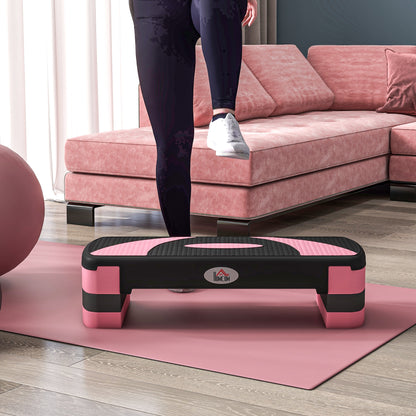 HOMCOM Aerobik-Stepper, höhenverstellbar, 80 x 31 x 10/15/20 cm, bis 150 kg, Schwarz/Rosa/Grau