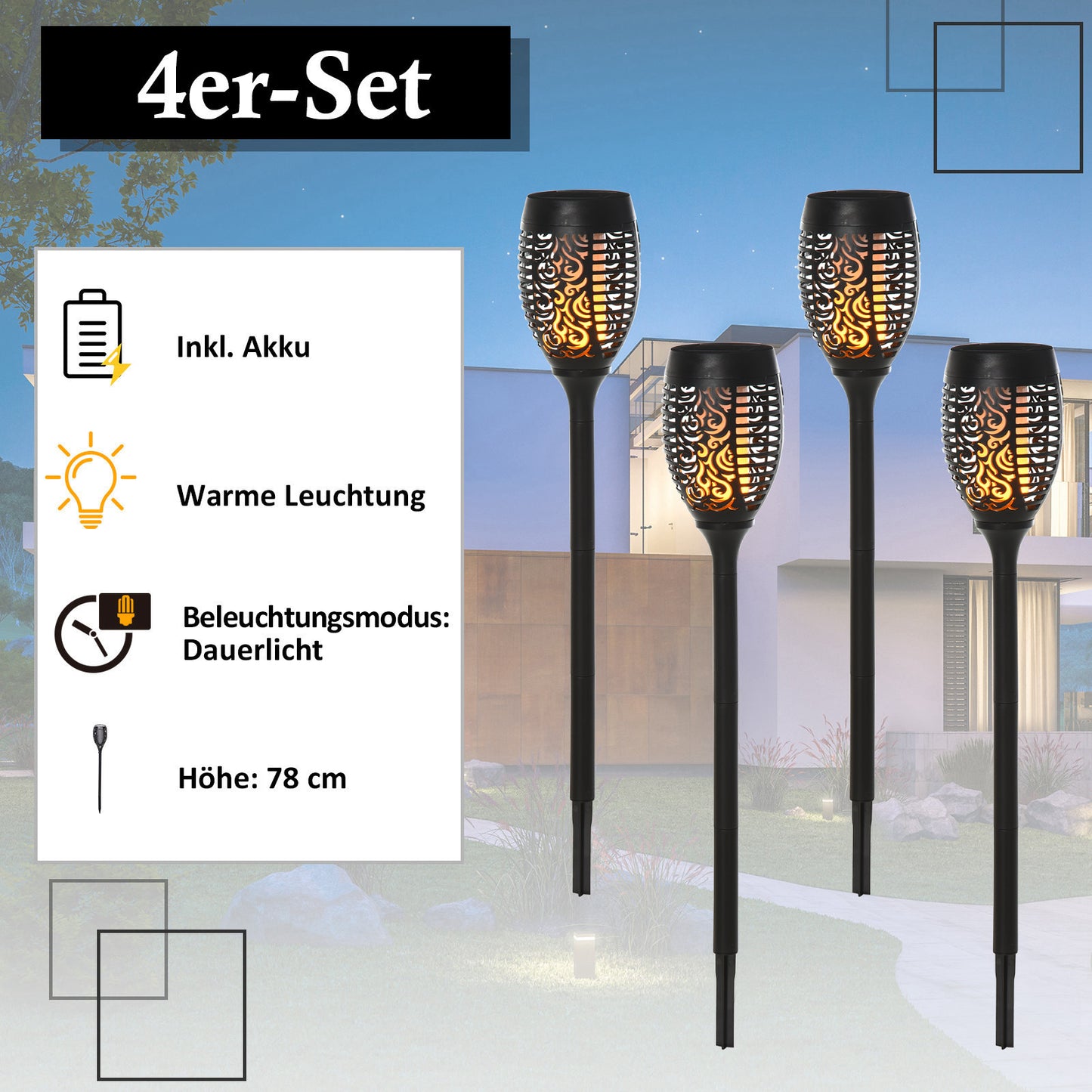Outsunny Gartenbeleuchtung 4 Stück Solar LED Warmweiß Gartenstrahler mit Erdspieß Stecker IP44 Wasserdichter Gartenleuchte Solar Gartenlampe für Draußen Garten Rasen, Hof