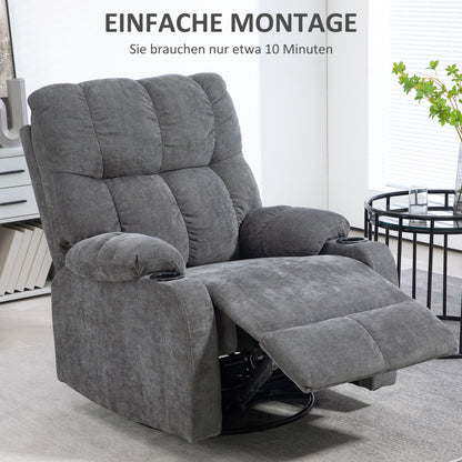 HOMCOM Relaxsessel mit Fußstütze, Liegesessel, drehbar, bis 150 kg, Stahlrahmen, 88x96x108cm, Dunkelgrau