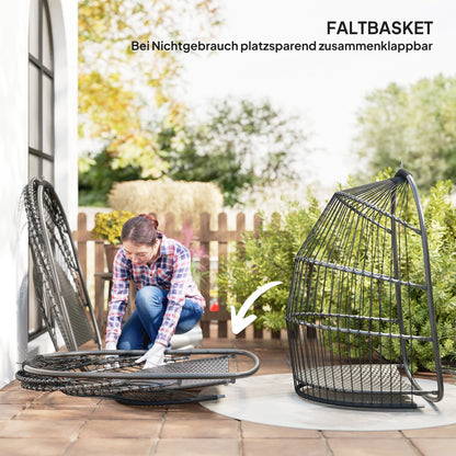 Outsunny Hängesessel Hängekorb mit Kissen Polyrattan Schaukel في الهواء الطلق قضيب داخلي داخلي 150 كجم Dunkelgrau