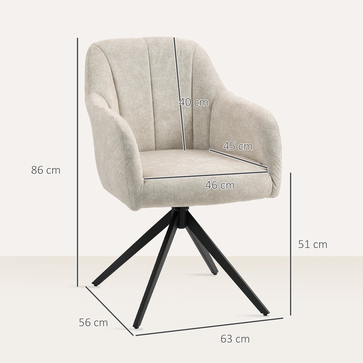 HOMCOM Drehbarer Akzentstuhl, Polsterstuhl mit Stoffbezug, Armlehnen, Stahlbeine, für Wohnzimmer, Schlafzimmer, Büro, Beige