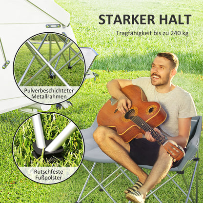 Outsunny Faltstuhl 2 Sitzer faltbar Campingstuhl mit Armlehnen Seitentasche bis 240kg belastbar Grau