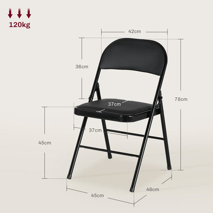 HOMCOM 2er-Set Klappstühle, Tragbare Bürostühle, Metallbeine, Faltstuhl für Büro, Empfang, Wartezimmer, Kunstleder, Schwarz