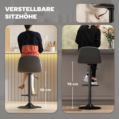 HOMCOM 2er-Set Barhocker، Barstühle mit Kunstlederbezug، drehbar، mit Rückenlehne und Fußstütze، Metallbasis، Schwarz