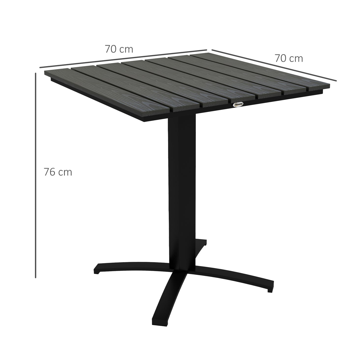 Outsunny Terrassentisch, für 4 Personen, Holzoptik, Aluminiumrahmen, 70 x 70 x 76 cm, Grau