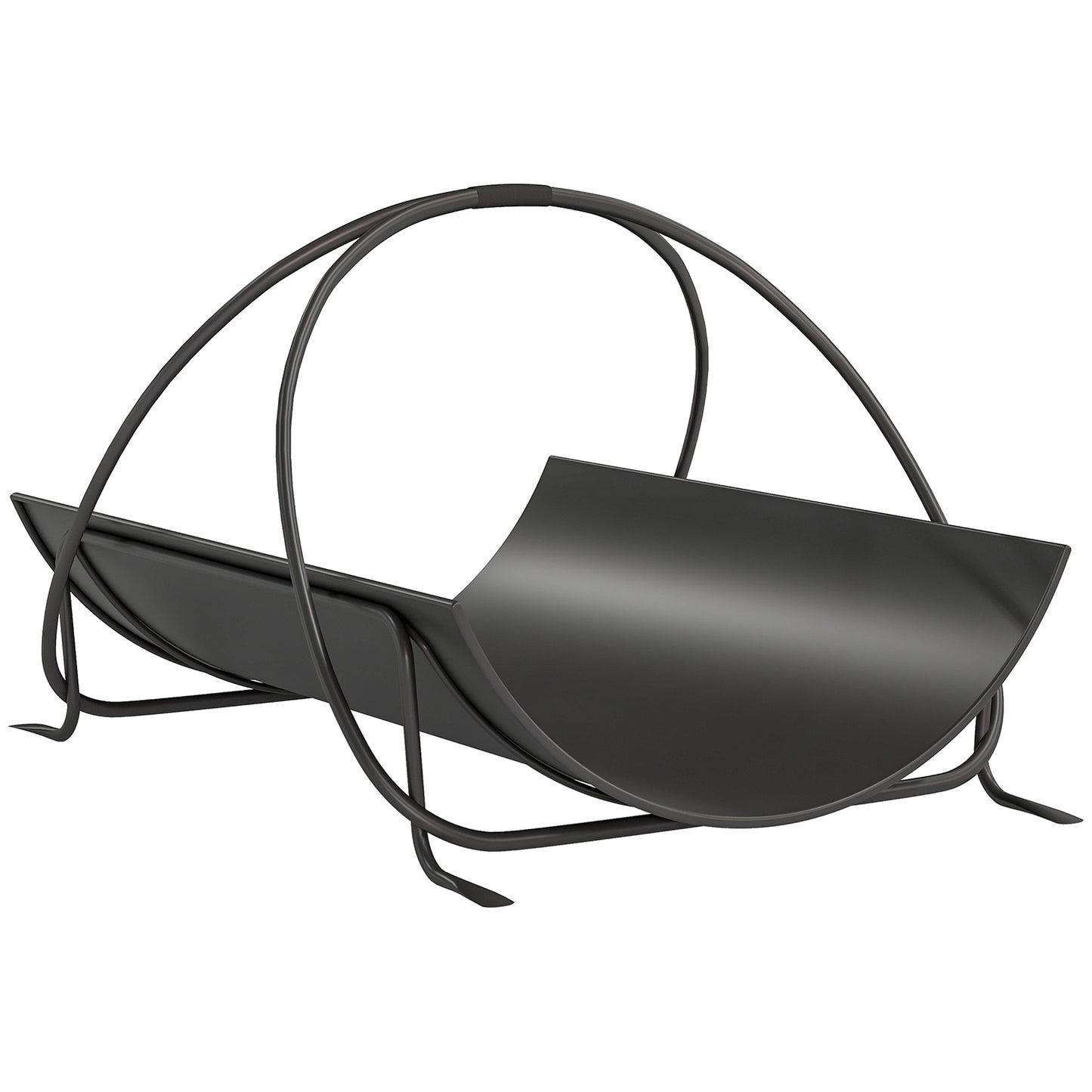 Outsunny Kaminholzregal für innen 51 x 38 x 33cm geometrische Brennholzregal mit Griff aus Metall, Schwarz