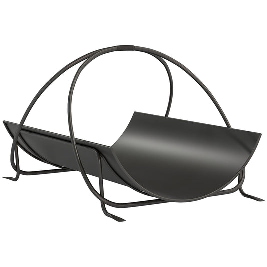 Outsunny Kaminholzregal für innen 51 x 38 x 33cm geometrische Brennholzregal mit Griff aus Metall, Schwarz