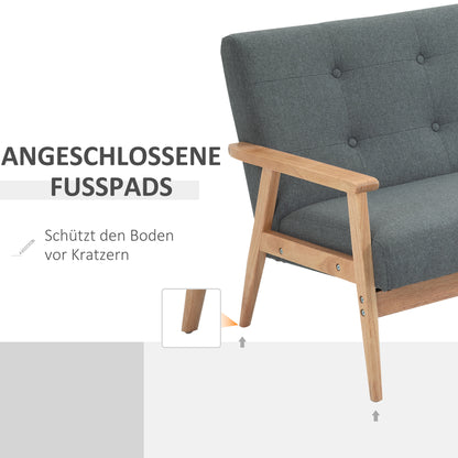 HOMCOM Sofa 2 Sitzer Couch, Wohnzimmersofa mit Leinenoptik Modern Polstersofa für Wohnzimmer, Schlafzimmer, Dunkelgrau 115 x 66,5 x 73 cm
