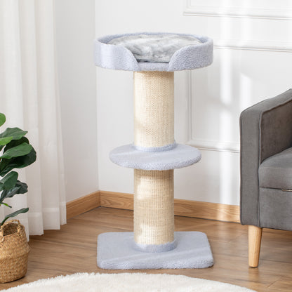 PawHut Kratzbaum 91 cm Katzenturm mit Sisalstämme, Plattform, Kissen mehrstöckiger Katzenkratzbaum, Kletterbaum, für mittelgroße Katzen, Hellblau