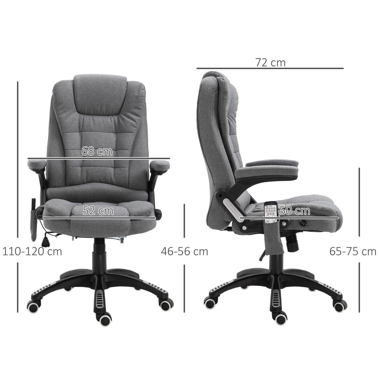 Vinsetto Bürostuhl Massagesessel mit Wärmefunktion, Ergonomischer Chefsessel, Höhenverstellbarer Drehstuhl, Gamingstuhl mit Massage, Dunkelgrau, 68 x 72 x 110–120 cm