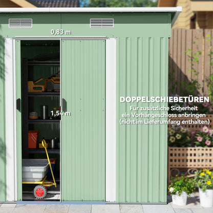 Outsunny Gerätehaus Metall 2,3 m² 207 x 130 x 182 cm Geräteschuppen mit Pultdach Fenster Bodenrahmen Grün