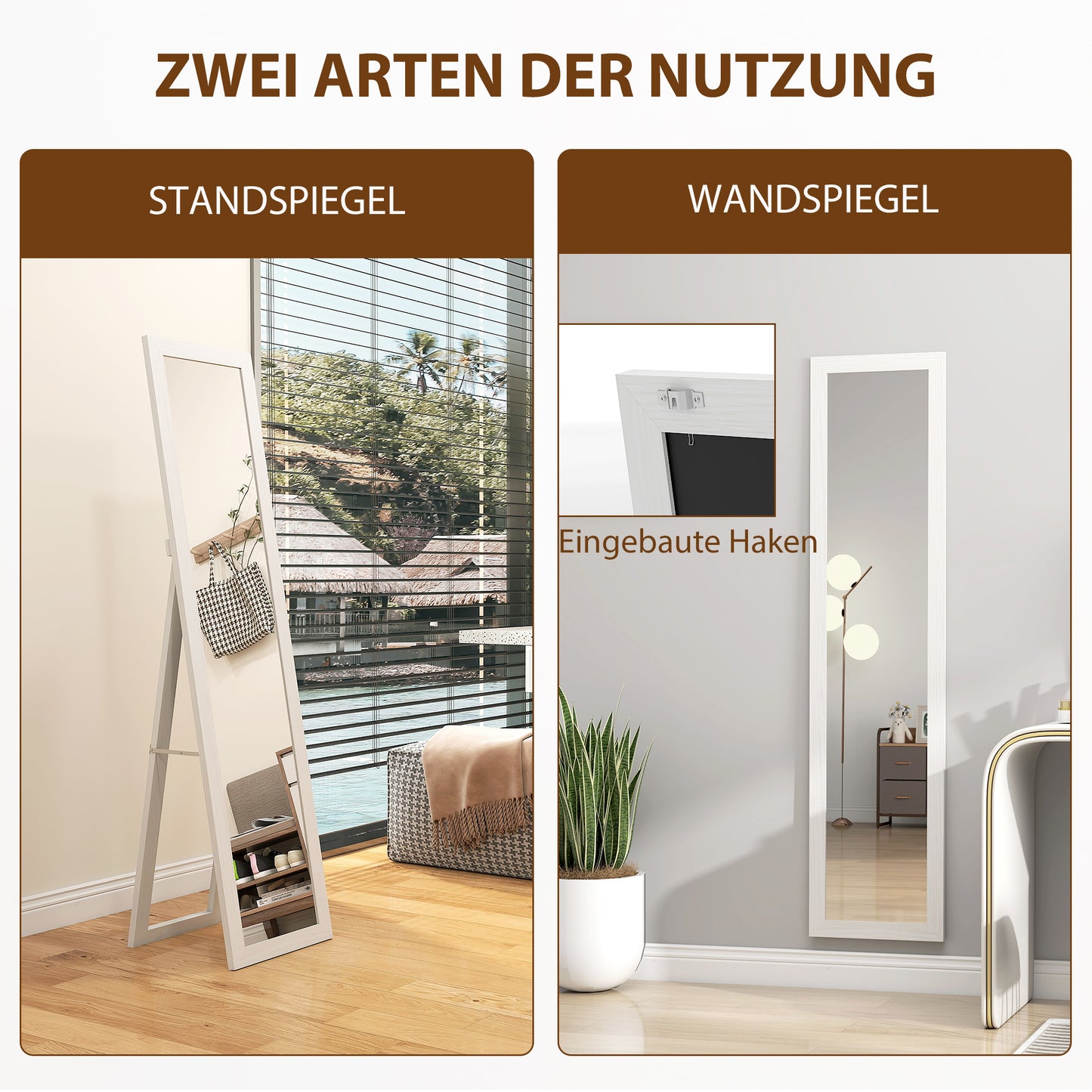 HOMCOM Standspiegel، Ganzkörperspiegel mit Ständer، freistehender Wandspiegel، 37 x 157 سم، فايس