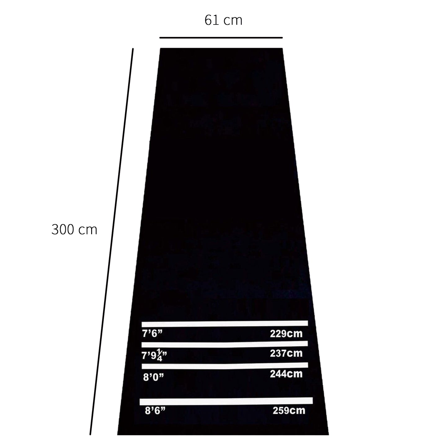 HOMCOM Dartmatte 300 x 61 cm Oche Carpet Mat mit Softdart Steeldart rutschfest Dartteppich Teppich-Dartmatte Dart Zubehör für Boden Schutz