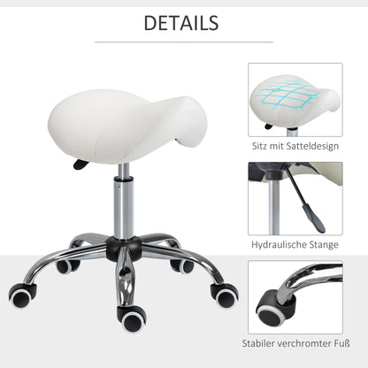 HOMCOM Rollhocker höhenverstellbar Drehhocker 49-61 cm Arbeitshocker drehbar Sattelhocker für Büro Salon Massage Spa Weiß