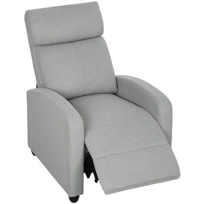 HOMCOM Relaxsessel, verstellbar 135°, ausziehbare Fußstütze, gepolsterte Lehnen, Leinen-Polyester, Hellgrau