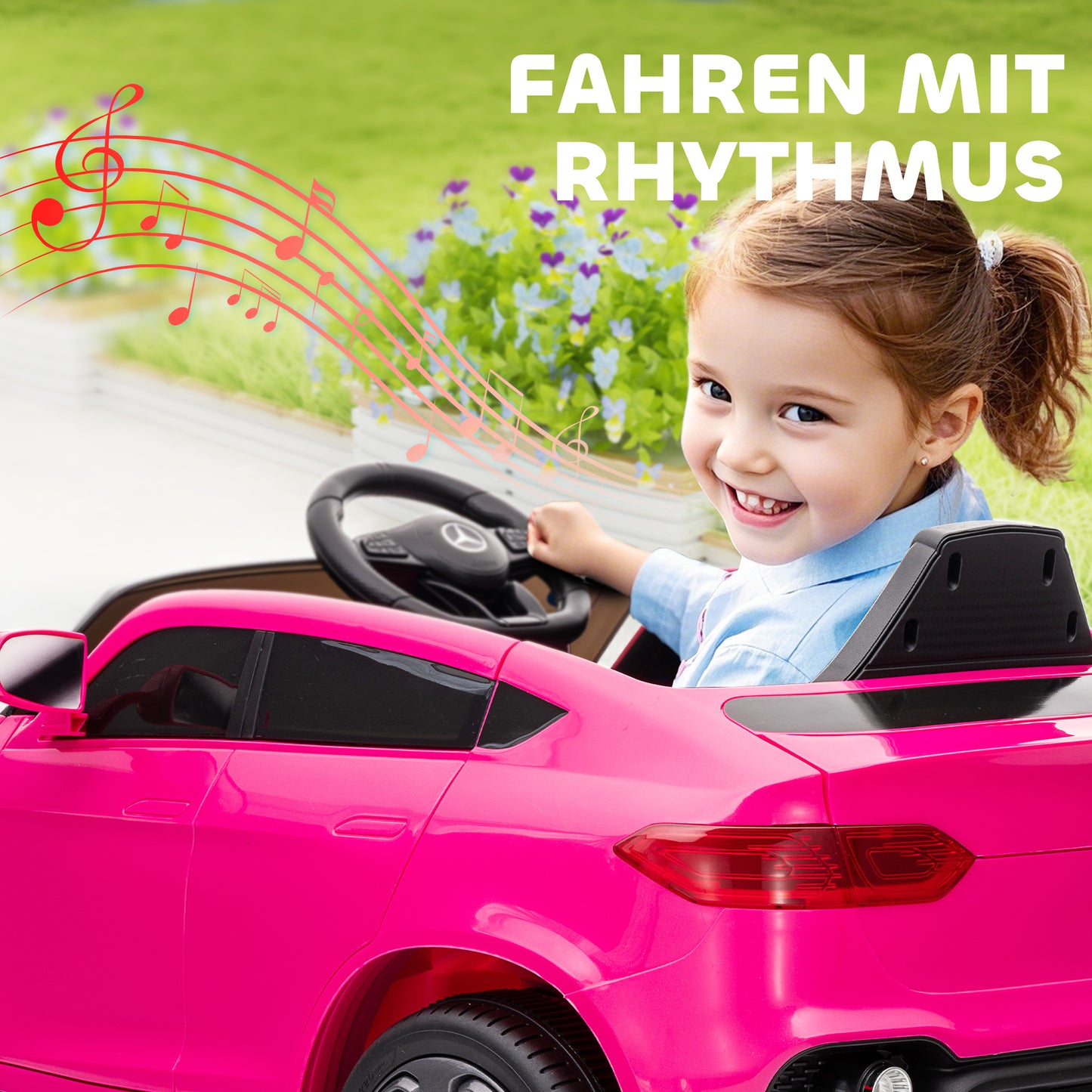 AIYAPLAY Elektroauto für Kinder, 12V Kinderauto mit Fernbedienung, LED-Lichter, Musik, 3 Geschwindigkeiten, 3-6 Jahre, Rosa