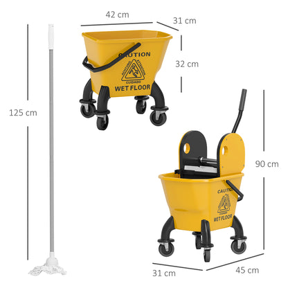 HOMCOM Rollbarer Mopp-Eimer، Wischeimer mit Auswringer und Mopp، 26 لتر، جيلب