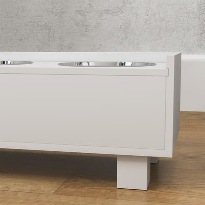 PawHut Erhöhte Fütterungsstation für Hunde, mit abnehmbarer Slow-Feeder-Matte, 2 Aluminiumschüsseln, Stauraum, Weiß
