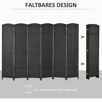 HOMCOM 6-teiliger Raumtrenner, Faltbarer Sichtschutz, Sichtschutzwand für Wohnzimmer, Schlafzimmer, Homeoffice, Schwarz
