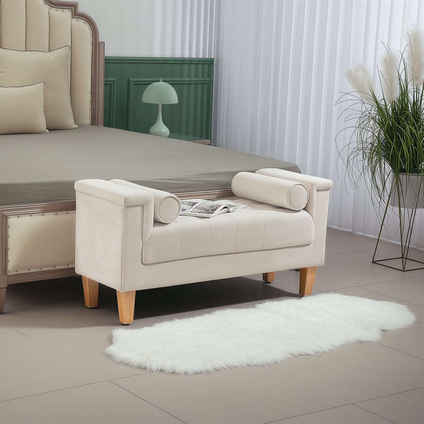 HOMCOM Polsterbank, Vintage-Design, 2 Kissen, Chenillebezug, 115 x 44 x 58 cm, Beige