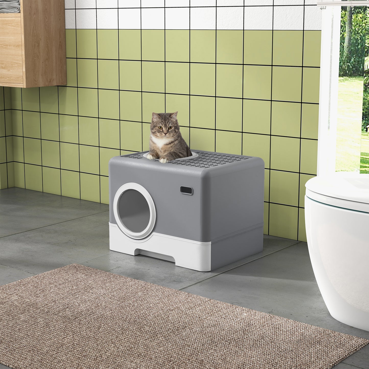PawHut Katzentoilette Katzenklo, 2 Ausgänge, herausnehmbare Bodenwanne, 52 x 41 x 38, 5 cm, Grau
