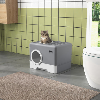 PawHut Katzentoilette Katzenklo, 2 Ausgänge, herausnehmbare Bodenwanne, 52 x 41 x 38, 5 cm, Grau