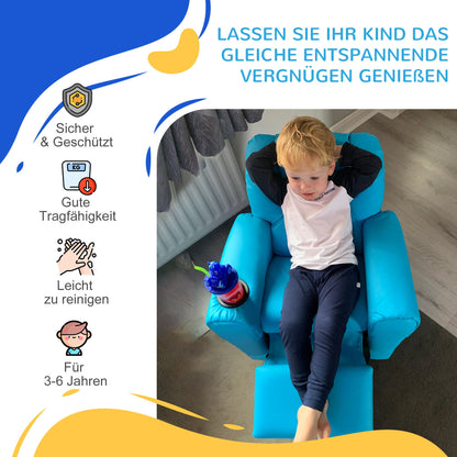 HOMCOM Kindersessel mit neigbarer Rücklehne 62 x 52 x 69cm Massivholzrahmen Blau