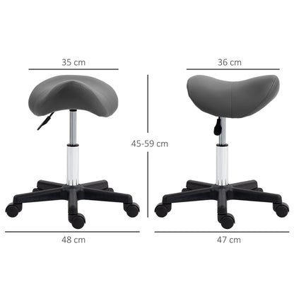 HOMCOM Rollhocker, sattelförmiger Sitz, höhenverstellbar, um 360° drehbar, Kunstleder, grau, 48 x 47 x 45-59 cm