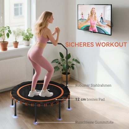 SPORTNOW Fitness-Trampolin mit verstellbarem Handlauf, Sport-Trampolin für drinnen und draußen, Stahl, Kunststoff, Orange