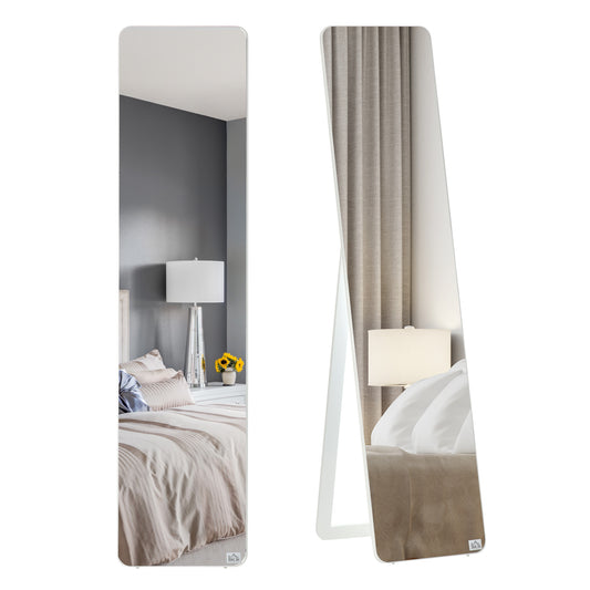 HOMCOM Standspiegel Ganzkörperspiegel mit klappbaren Rahmen Schminkspiegel frei stehend oder an der Wand montiert stabil für Wohnzimmer oder Ankleidezimmer Kiefernholz MDF Weiß 37 x 43 x 156 cm