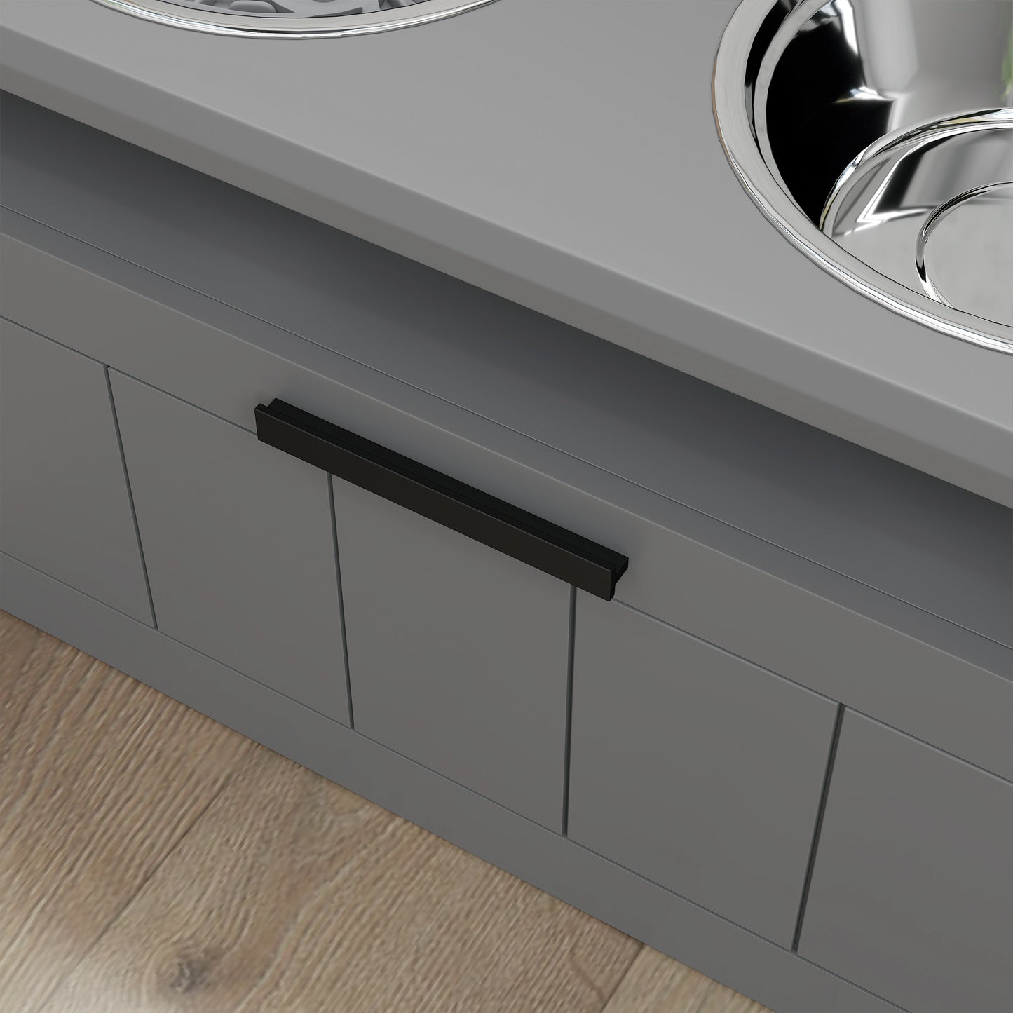 PawHut Futterstation für große Hunde, mit 2 Edelstahlnäpfen, Schublade, Futterspender für Haustiere, MDF, Stahl, Grau