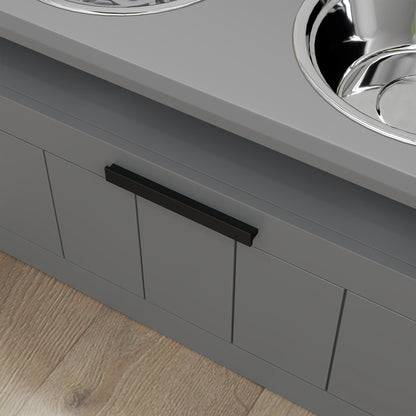 PawHut Futterstation für große Hunde, mit 2 Edelstahlnäpfen, Schublade, Futterspender für Haustiere, MDF, Stahl, Grau