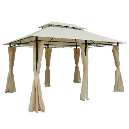 Outsunny Pavillon 3x4m Gartenpavillon mit 6 Seitenteilen Partyzelt Gartenzelt Festzelt mit Doppeldach Beige+Schwarz