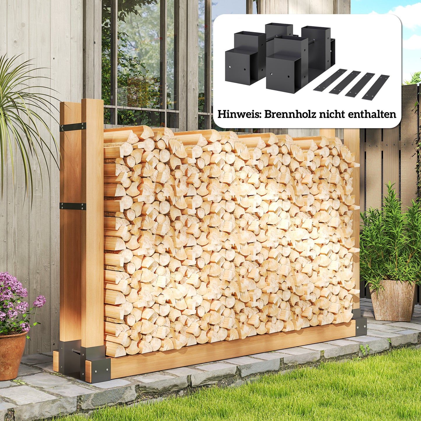 Outsunny 2er Set Kaminholzregal für innen 33,5 x 10 x 15,5cm Brennholzregal mit verstellbar Länge Metall Schwarz