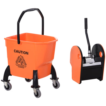 HOMCOM Rollbarer Reinigungseimer, Moppeimer, Mopp-Presse, 26 L, Kunststoff, Orange