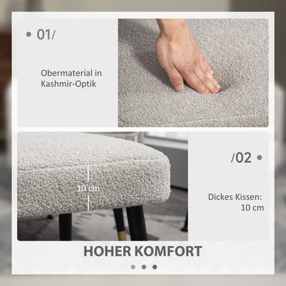 HOMCOM Hocker, Fußstütze, gepolsterter Sitz, Kaschmir-Optik, Stahlbeine, 42 x 42 x 44 cm, Hellgrau
