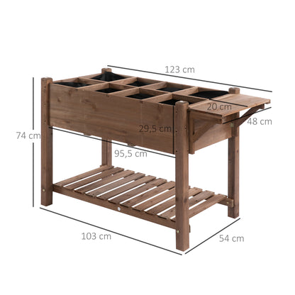 Outsunny Hochbeet Pflanzkasten mit 8 geteilten Gittern faltbare Ablage Blumenkasten Blumentopf Kräuterbeet Massivholz Braun 123 x 54 x 80 cm