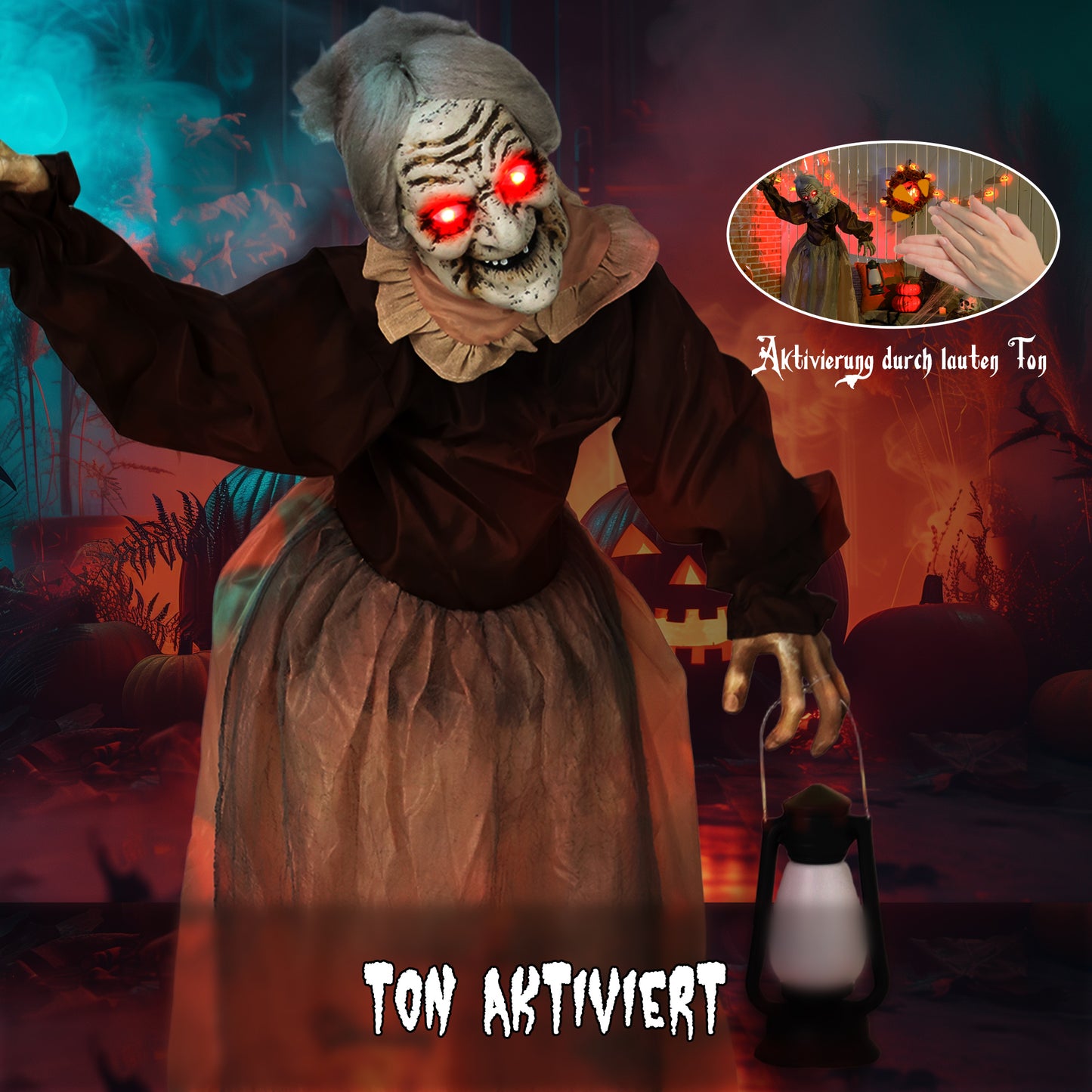 Outsunny 150 سم Halloween Dekoration Halloween Hexe mit LED-Lichter، Soundfunktion verstellbare Arme، Kopf
