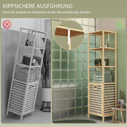 HOMCOM Badezimmerregal, mit Wäschesammler, 3 Regalböden, Bambusrahmen, 44x33x160cm, Natur