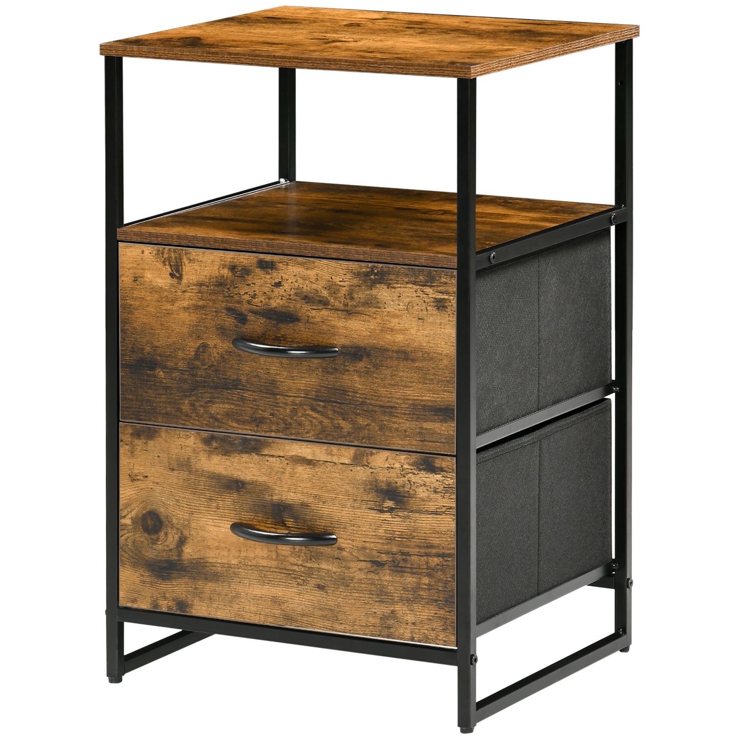 HOMCOM Wohnzimmerschrank, Beistellschrank, Stoffschubladen, MDF, Stahlrahmen, Braun