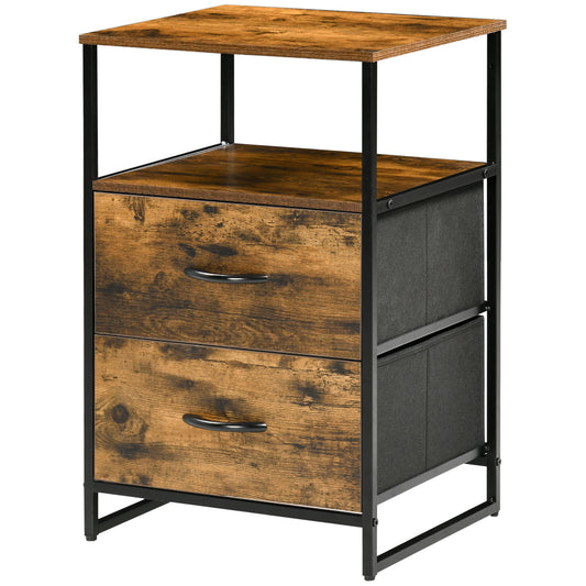 HOMCOM Wohnzimmerschrank, Beistellschrank, Stoffschubladen, MDF, Stahlrahmen, Braun