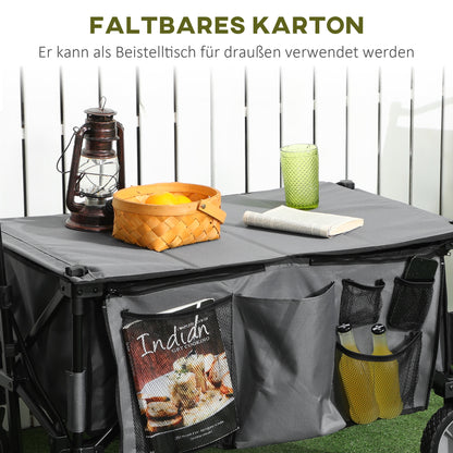 Outsunny Bollerwagen, klappbar, 5 Seitentaschen, verstellbarer Griff, bis 120 kg, Stahl, dunkelgrau, 100 x 55 x 93 cm