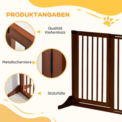 PawHut Absperrgitter Hunde Türschutzgitter Schutzgitter aus Holz Freistehendes Hundegitter mit Tür Hundeabsperrgitter Configurationsgitter for Kamin &amp; Ofen Braun 113-166 x 36 x 71 سم