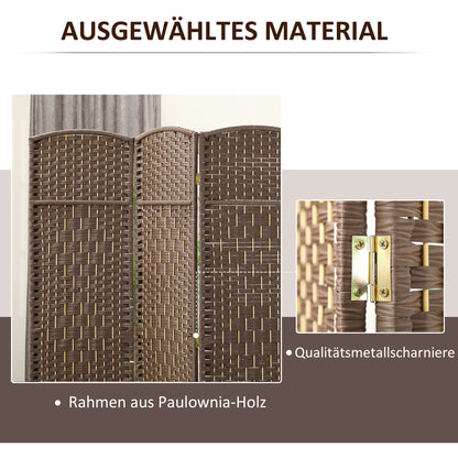 HOMCOM Raumteiler، 3-teilig faltbare Trennwand، Geflechtmuster، Kiefernholz، Braun