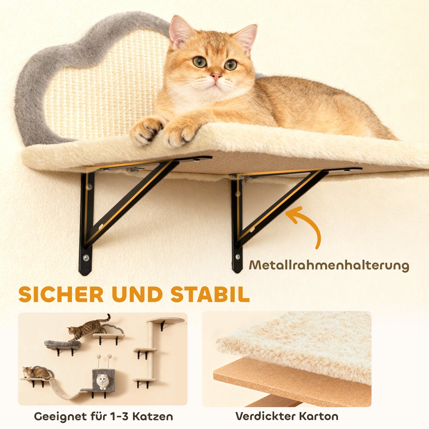 PawHut Wandmontiertes Kratzbaum-Set, Sisalkratzflächen, 4 Teile, für 1-3 Katzen, Beige