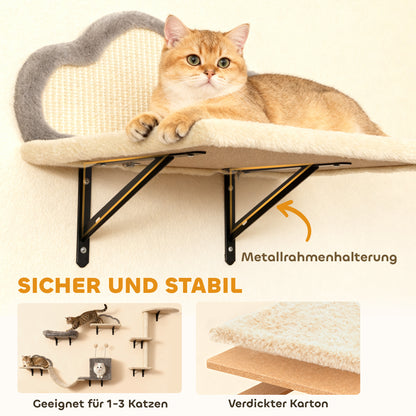 PawHut Wandmontiertes Kratzbaum-Set, Sisalkratzflächen, 4 Teile, für 1-3 Katzen, Beige